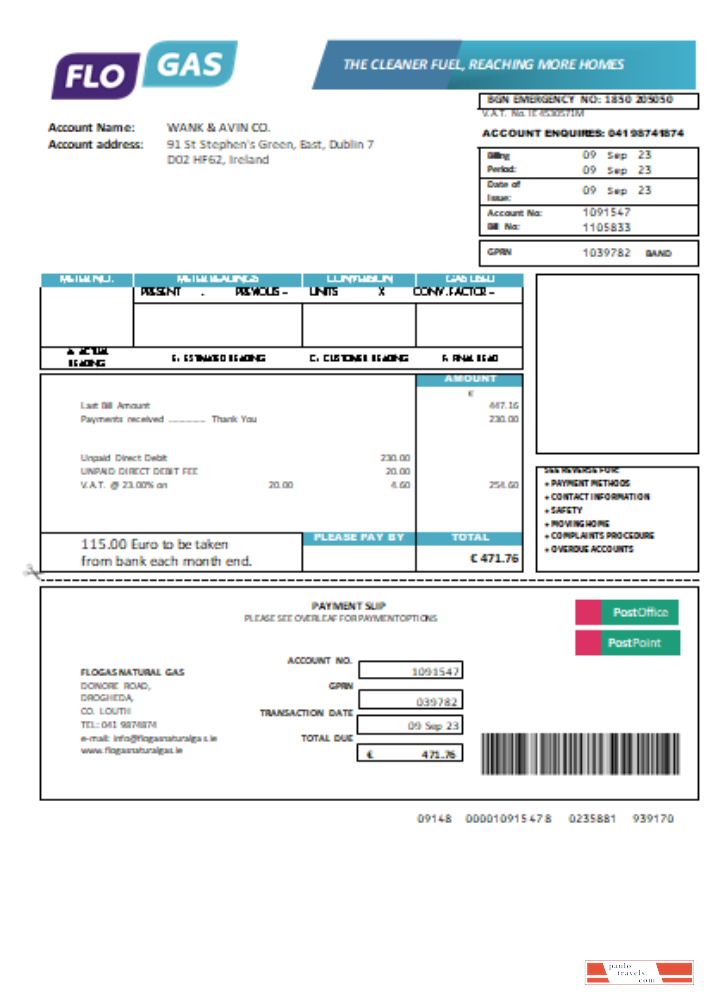 Flogas Natural Gas utility business bill SCR PSD template